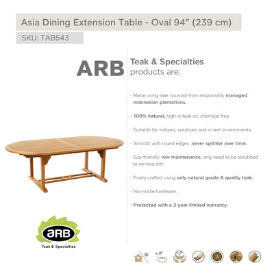 Teak Dining Extension Table Asia - Oval 95"/118" (240/300 cm)