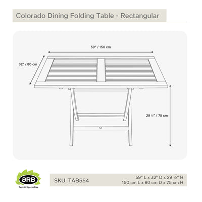 Teak Dining Folding Table Colorado - Rectangular 59 x 32" (150 x 80 cm)