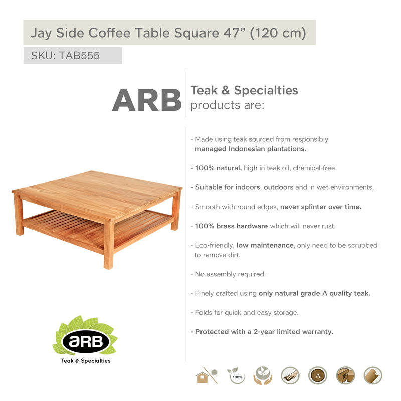 Table basse en teck avec tabletteSeville - rectangulaire 126 x 60 cm (50 x 24 po)