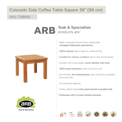 Table basse en teck Colorado - carrée 100 cm (40 po)