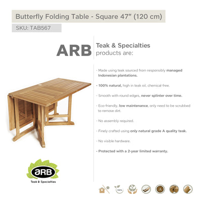 Teak Folding Butterfly Table - Square 48" (120 cm)