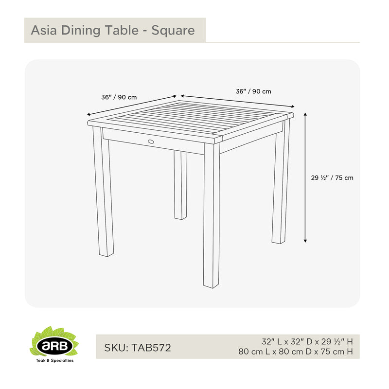 Table en teck carrée Cayman 80 cm (32 po)