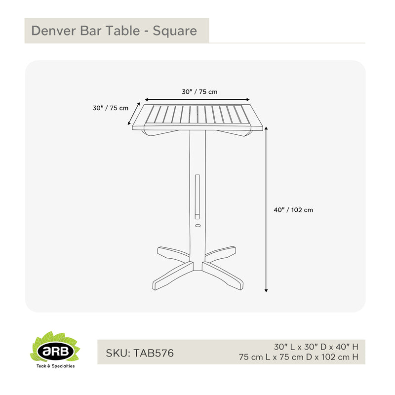 Teak Bar Table Denver - Square 30" (75 cm)