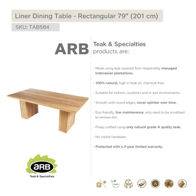 Table en teck rectangulaire Liner 200 x 100 cm (79 x 40 po)