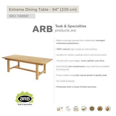 Table en teck rectangulaire Extreme 240 x 110 cm (95 x 43 po)