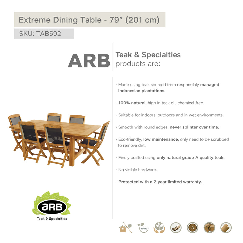 Table en teck rectangulaire Extreme 200 x 110 cm (79 x 43 po)