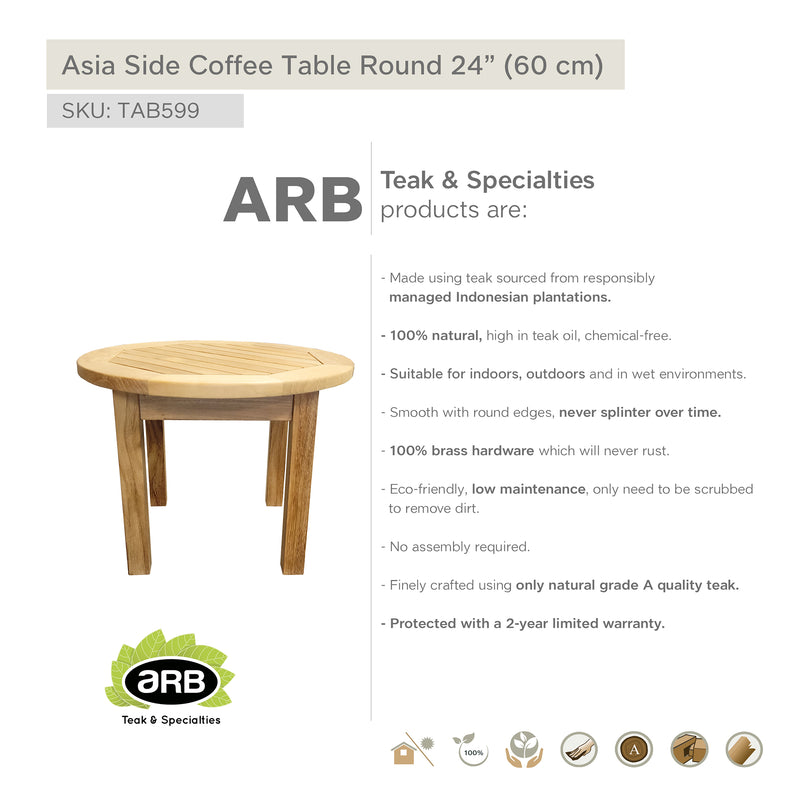 Teak Side Coffee Table Asia - Round 24"
