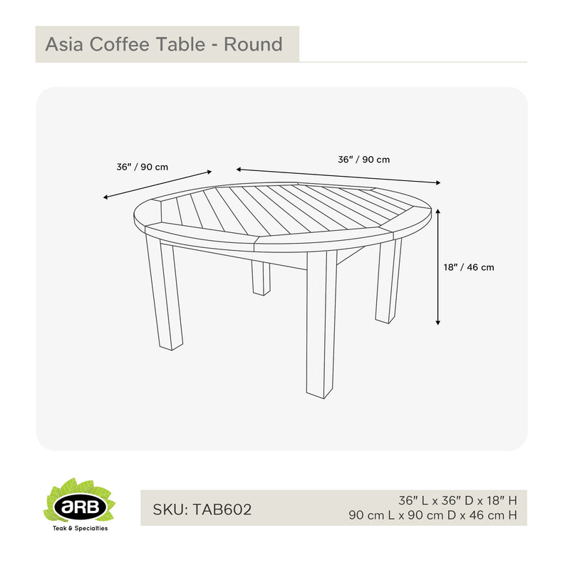 Teak Side Coffee Table Asia - Round 36"