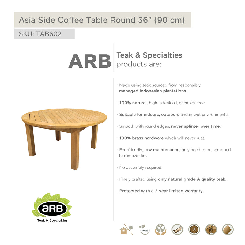 Teak Side Coffee Table Asia - Round 36"