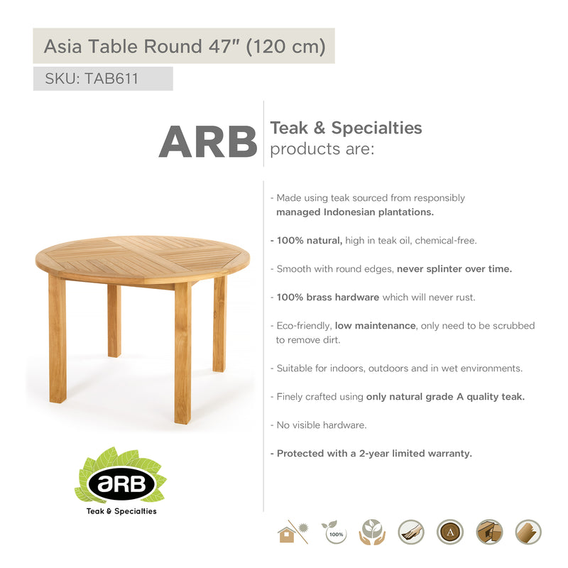 Teak Dining Table Asia - Round 48" (120 cm) KD