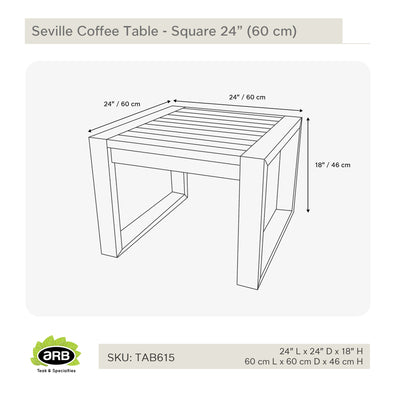 Teak Coffee Table Seville - Square 24" (60 cm)
