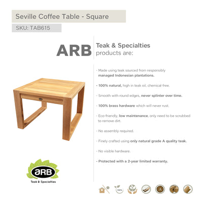 Teak Coffee Table Seville - Square 24" (60 cm)