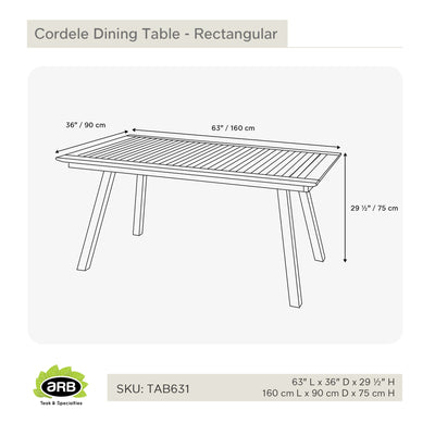 Table en teck Cordele rectangulaire 160 x 90 cm (63 x 36")