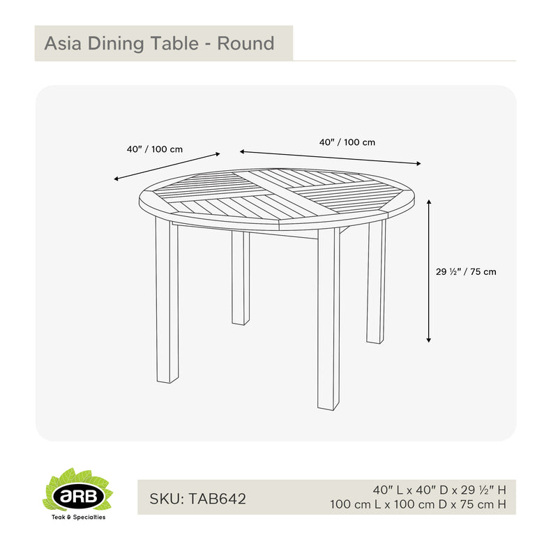 Teak Dining Table Asia - Round 40" (100 cm) KD