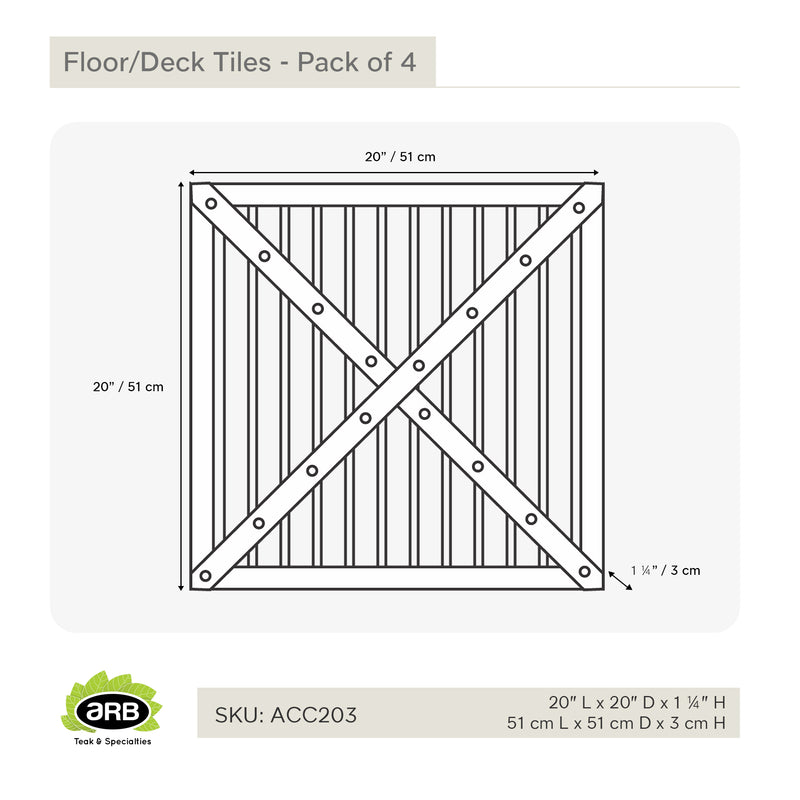 Teak Patio Deck Tiles Square 20" (50 cm) Pack of 4