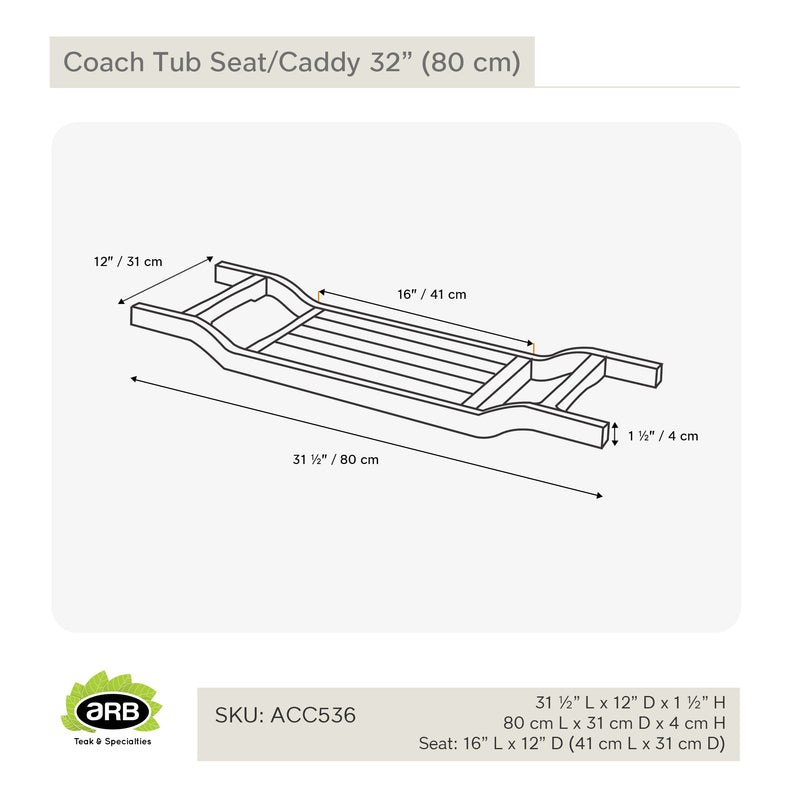 Teak Tub Seat/Caddy Coach 31.5" (80 cm)