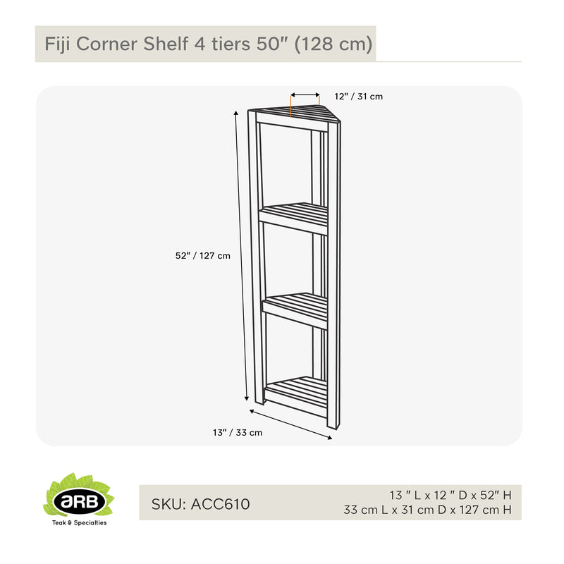 Teak Corner Shelf Fiji (128cm) with 4 tiers 50"
