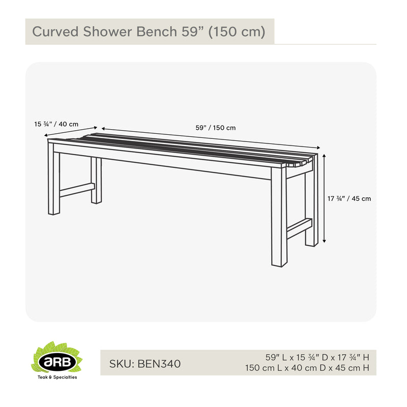 Teak Shower Bench Curved 59" (150 cm)