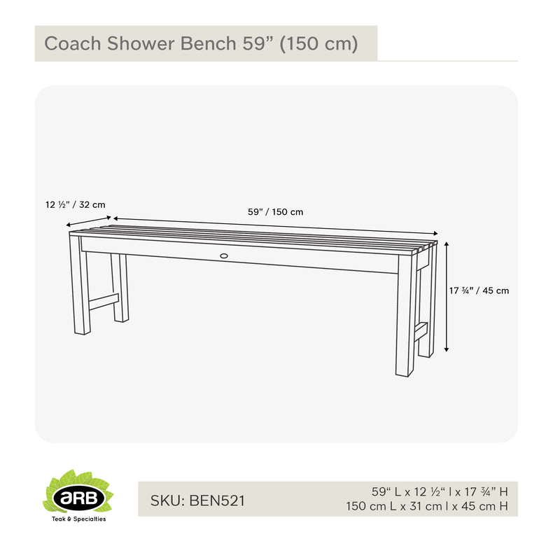 Teak Shower Bench Coach 59" (150 cm)