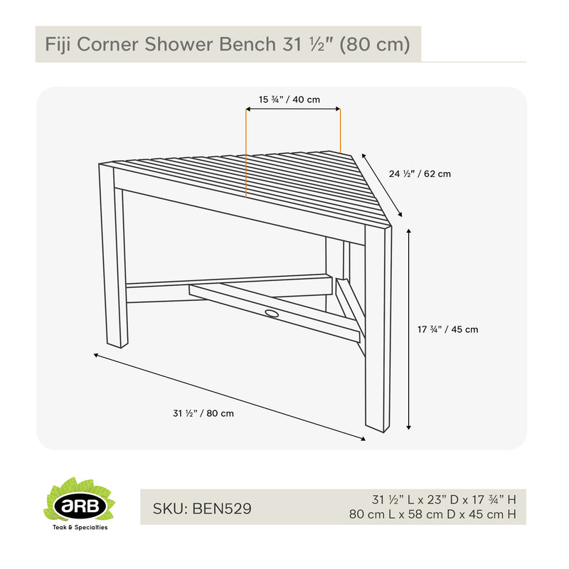 Teak Shower Bench Fiji corner 31" (80 cm)