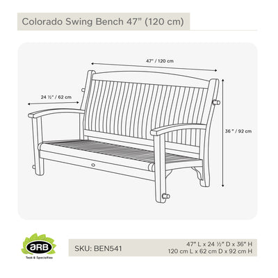 Teak Porch Swing Bench Colorado 47" (120 cm)