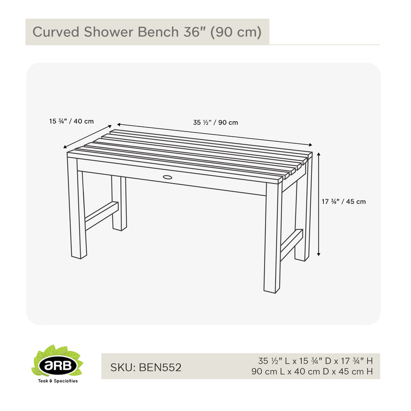 Teak Shower Bench Curved 36" (90 cm)
