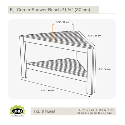Teak Shower Bench Fiji corner 31" (80 cm) with shelf