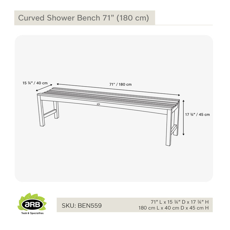 Teak Shower Bench Curved 71" (180 cm)