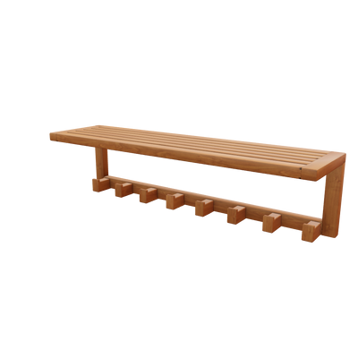 Teak Wall Shelf with 8 hooks