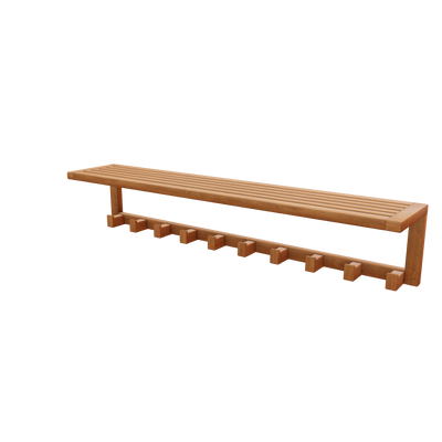 Teak Wall Shelf with 10 hooks