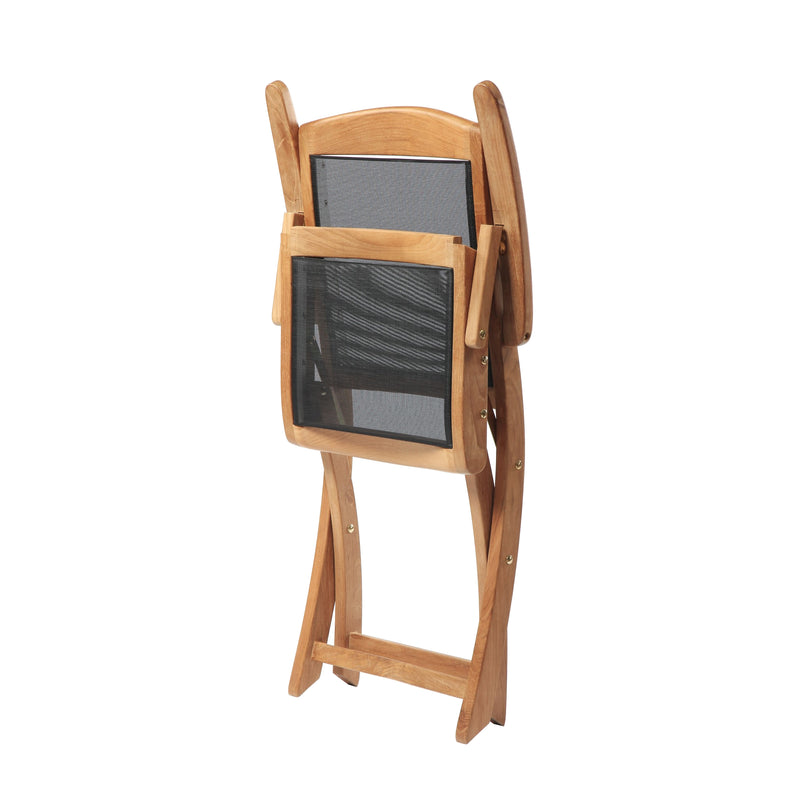 SET568-532 - Table pliante en teck Asia - Rectangulaire 35"avec 2 fauteuils pliants Colorado Textilène