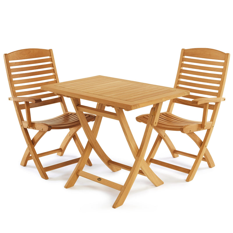 SET568-530 - Table pliante en teck Asia - Rectangulaire 35"avec 2 fauteuils pliants Manhattan