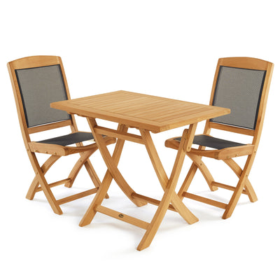 SET568-531 - Table pliante Asia teck - Rectangulaire 35"avec 2 chaises pliantes Colorado Textilène