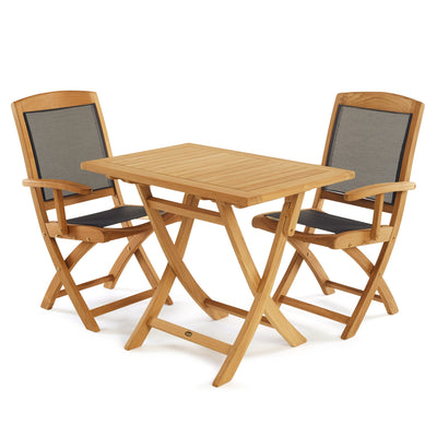 SET568-532 - Asia teak folding table - Rectangular 35" with 2 Colorado Textilene folding armchairs